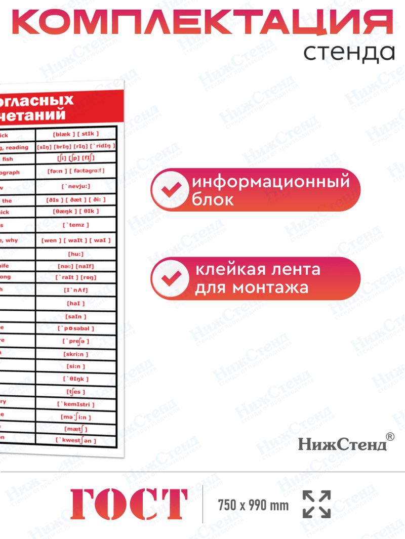 Стенд в кабинет английского языка "Чтение согласных буквосочетаний" — изображение 3