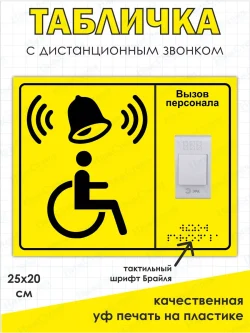 Табличка с дистанционным звонком и кнопкой вызова персонала