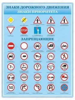 Стенд информационный для автошколы дорожные знаки 99*75 см
