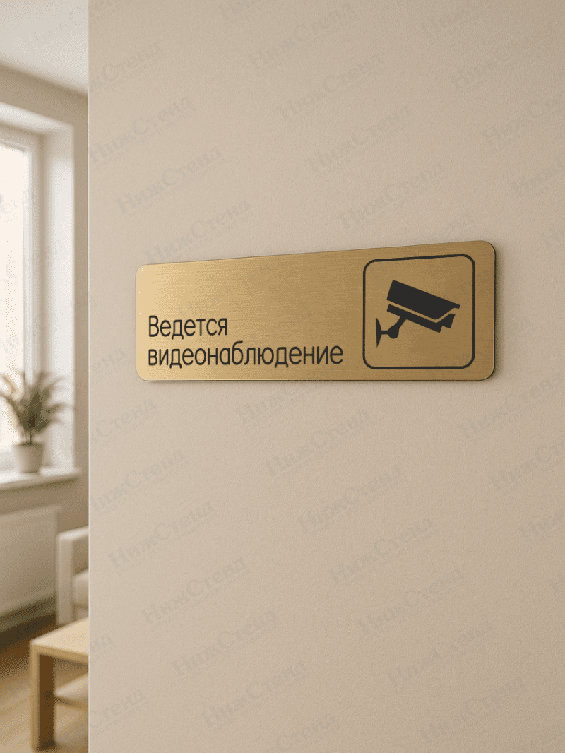 Табличка золотая со скругленными гранями "Ведется видеонаблюдение" — изображение 2