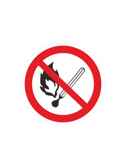 Знак P02 «Запрещается пользоваться открытым огнем и курить» (наклейка, 200х200 мм)