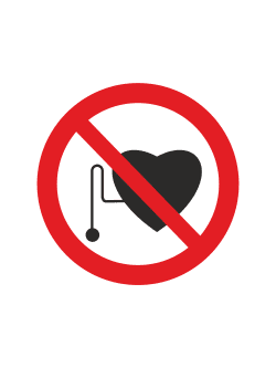 Знак P11 «Запрещается работа (присутствие) людей со стимуляторами сердечной деятельности» (наклейка, 200х200 мм)