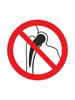 Знак P16 «Запрещается работа (присутствие) людей, имеющих металлические имплантанты» (наклейка, 200х200 мм)