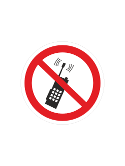 Знак P18 «Запрещается пользоваться мобильным (сотовым) телефоном или переносной рацией» (наклейка, 200х200 мм)