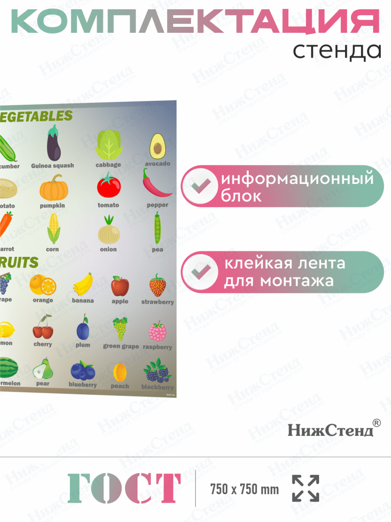 Стенд в кабинет английского языка "Животные Фрукты Овощи" — изображение 3
