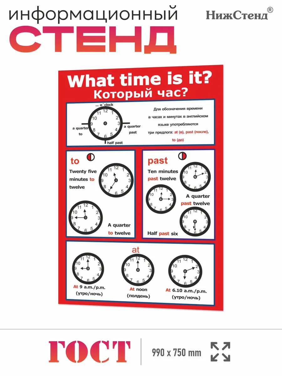 Школьный стенд в кабинет английского время 75*99 см