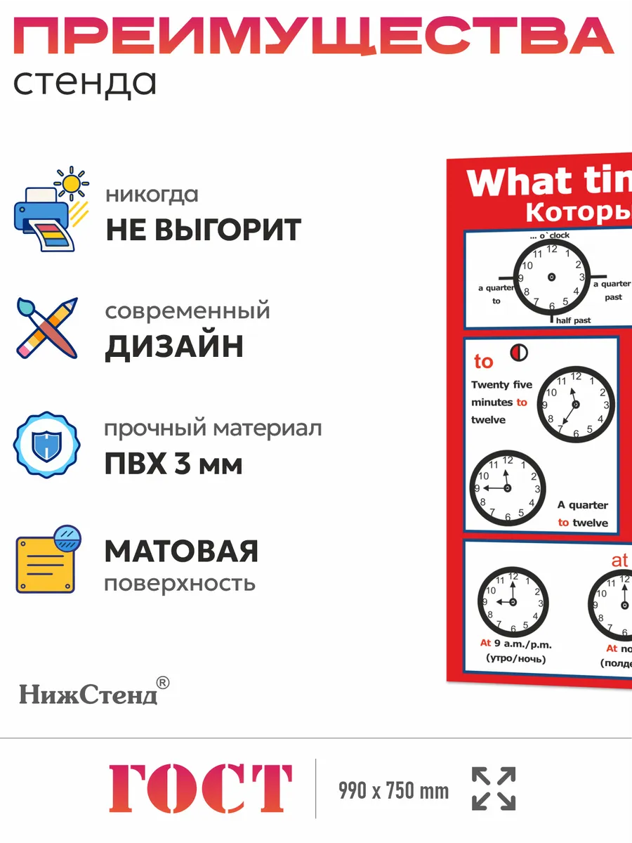 Школьный стенд в кабинет английского время 75*99 см 2 Школьный стенд в кабинет английского время 75*99 см — изображение 2