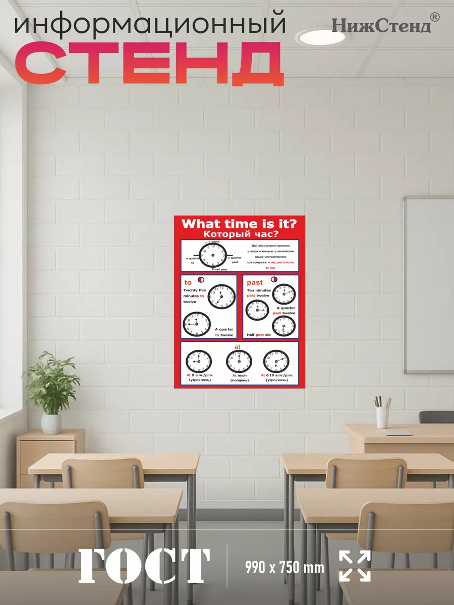 Школьный стенд в кабинет английского время 75*99 см 6 Школьный стенд в кабинет английского время 75*99 см — изображение 6