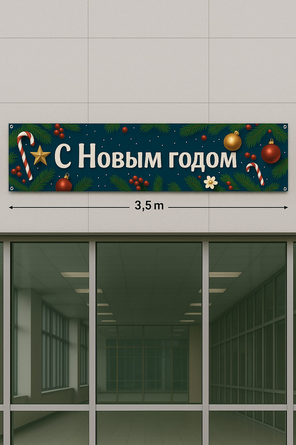 Баннер «С Новым годом» 3×0,5 м с люверсами