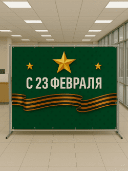 Пресс-волл / баннер «С 23 Февраля» 3×2 м с хромированной рамой