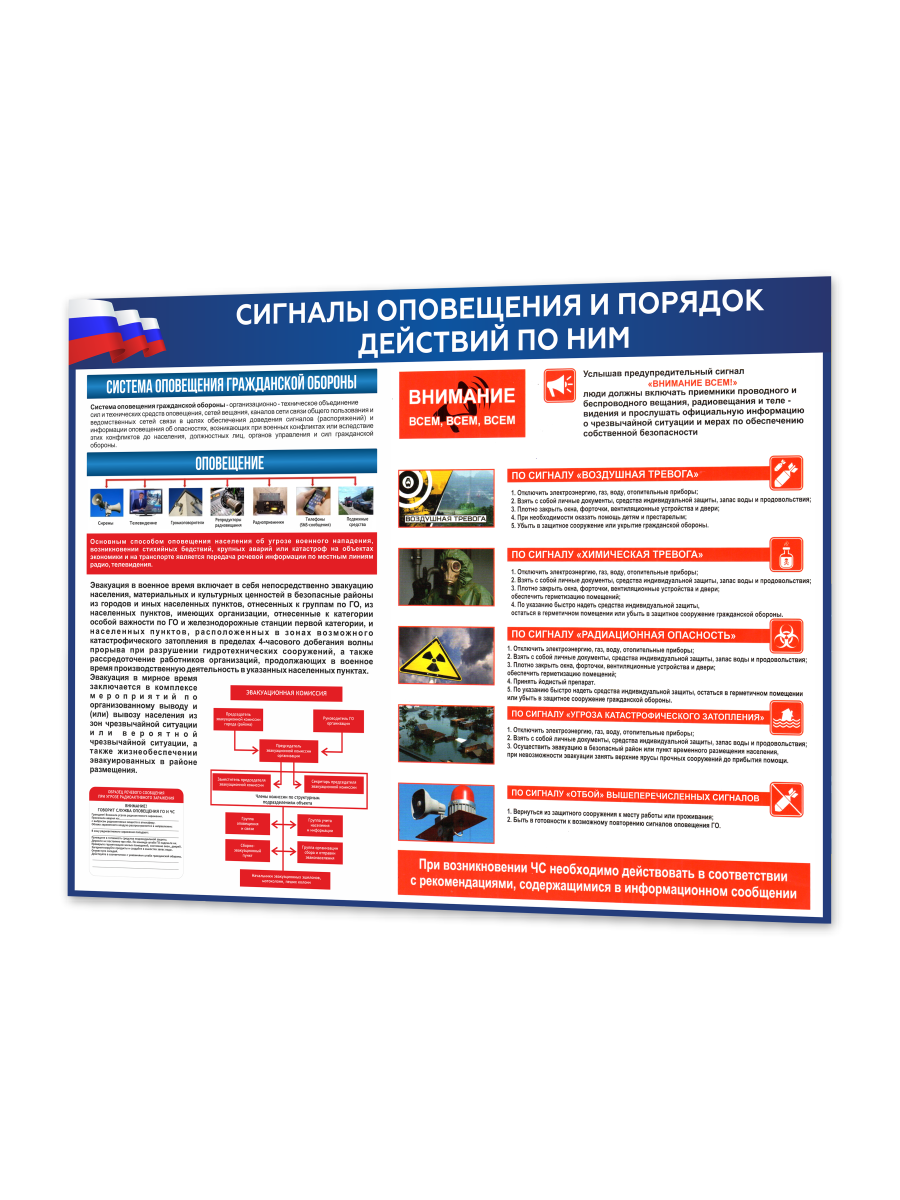Стенд “Сигналы оповещения и порядок действий по ним” 99×75 см