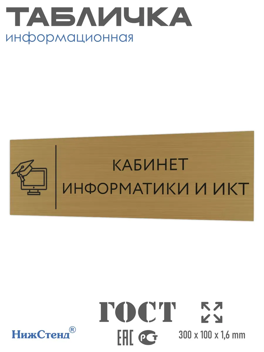 Табличка информатика и икт золотая 30/10 см
