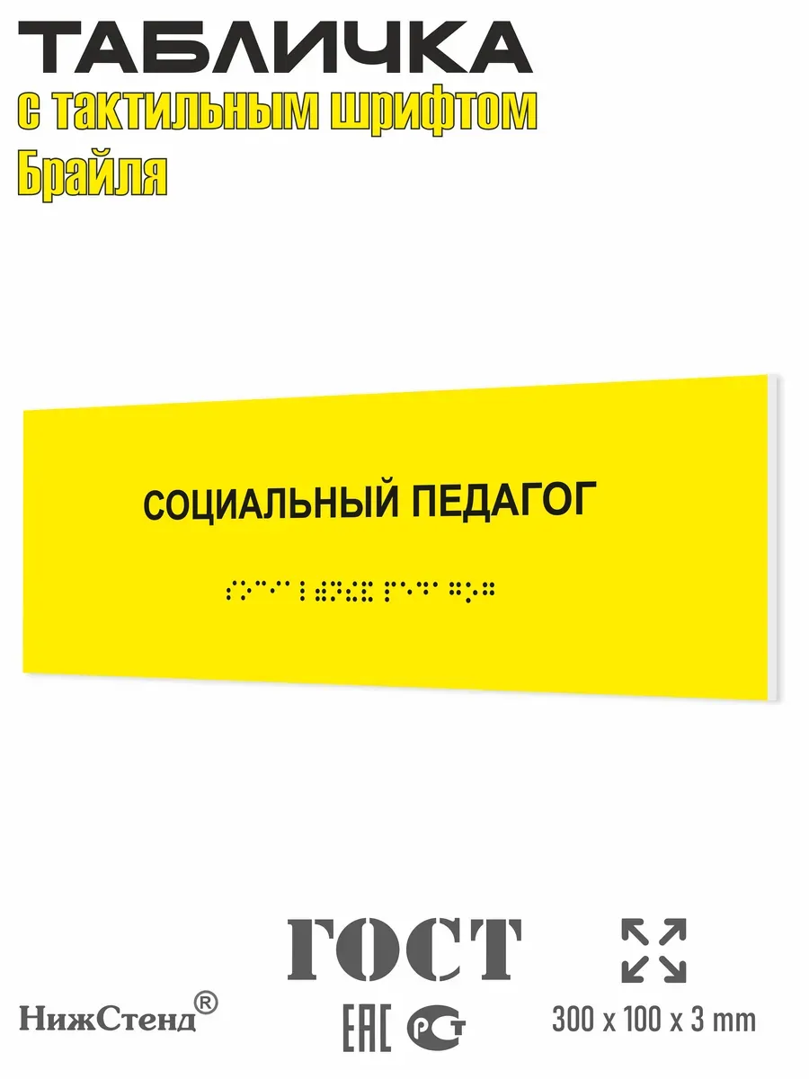 Табличка шрифтом Брайля социальный педагог