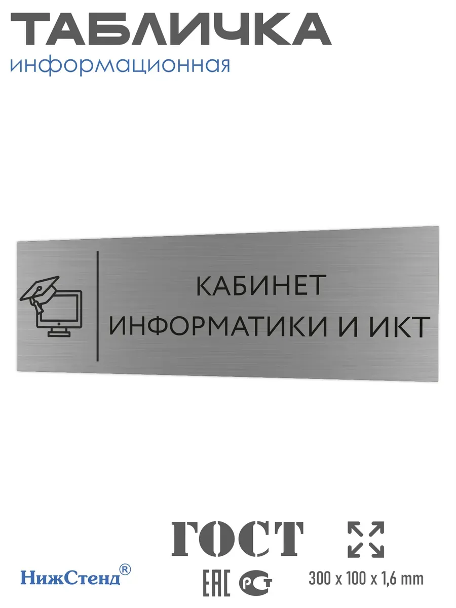 Табличка информатика и икт 30/10 см серебряная
