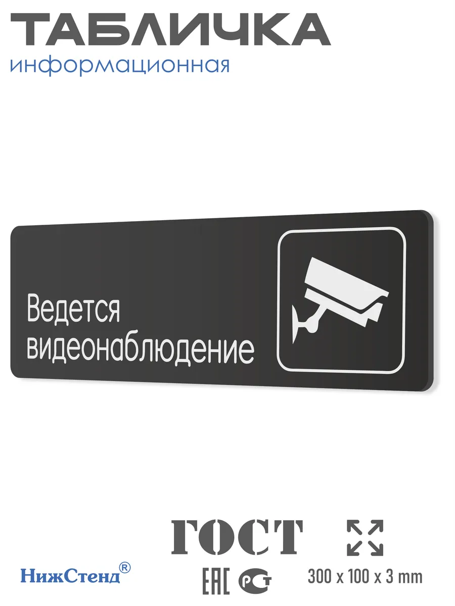 Табличка Ведется видеонаблюдение 30х10 см