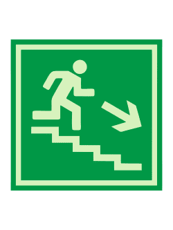 Е 13 — «Направление к эвакуационному выходу по лестнице вниз», фотолюминесцентная