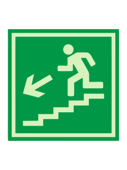 Е 14 — «Направление к эвакуационному выходу по лестнице вниз налево», фотолюминесцентная