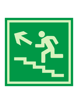 Е 16 — «Направление к эвакуационному выходу по лестнице вверх налево», фотолюминесцентная