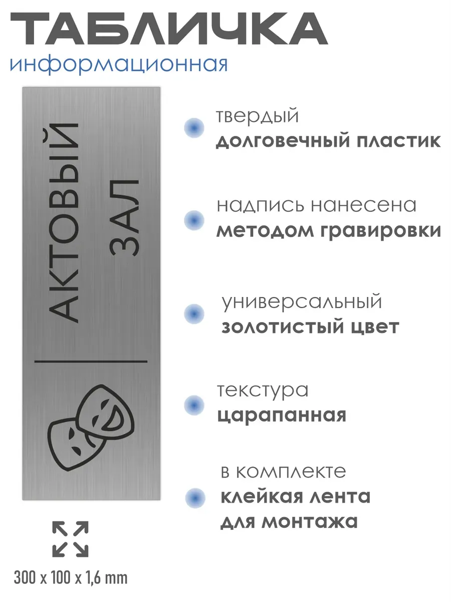 Табличка актовый зал 300*100 мм на кабинет 2 Табличка актовый зал 300*100 мм на кабинет — изображение 2