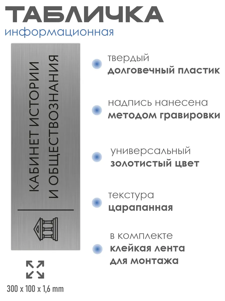 Табличка история и обществознание 30/10 см серебряная 2 Табличка история и обществознание 30/10 см серебряная — изображение 2