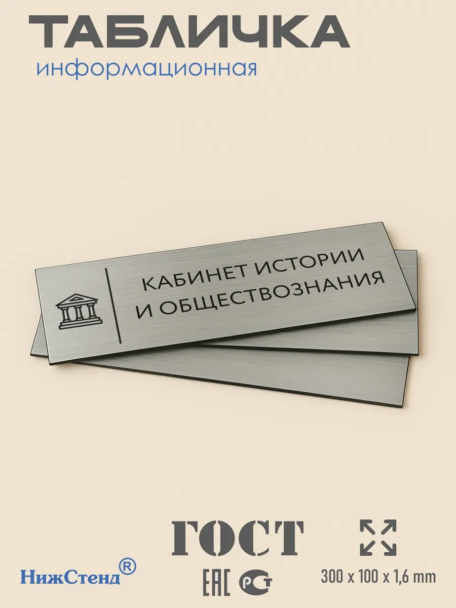 Табличка история и обществознание 30/10 см серебряная 3 Табличка история и обществознание 30/10 см серебряная — изображение 3