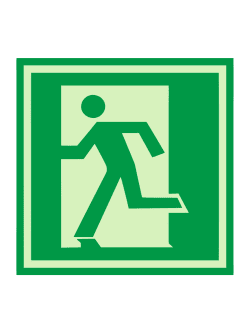 Е 01-01 — «Выход здесь (левосторонний)», фотолюминесцентная