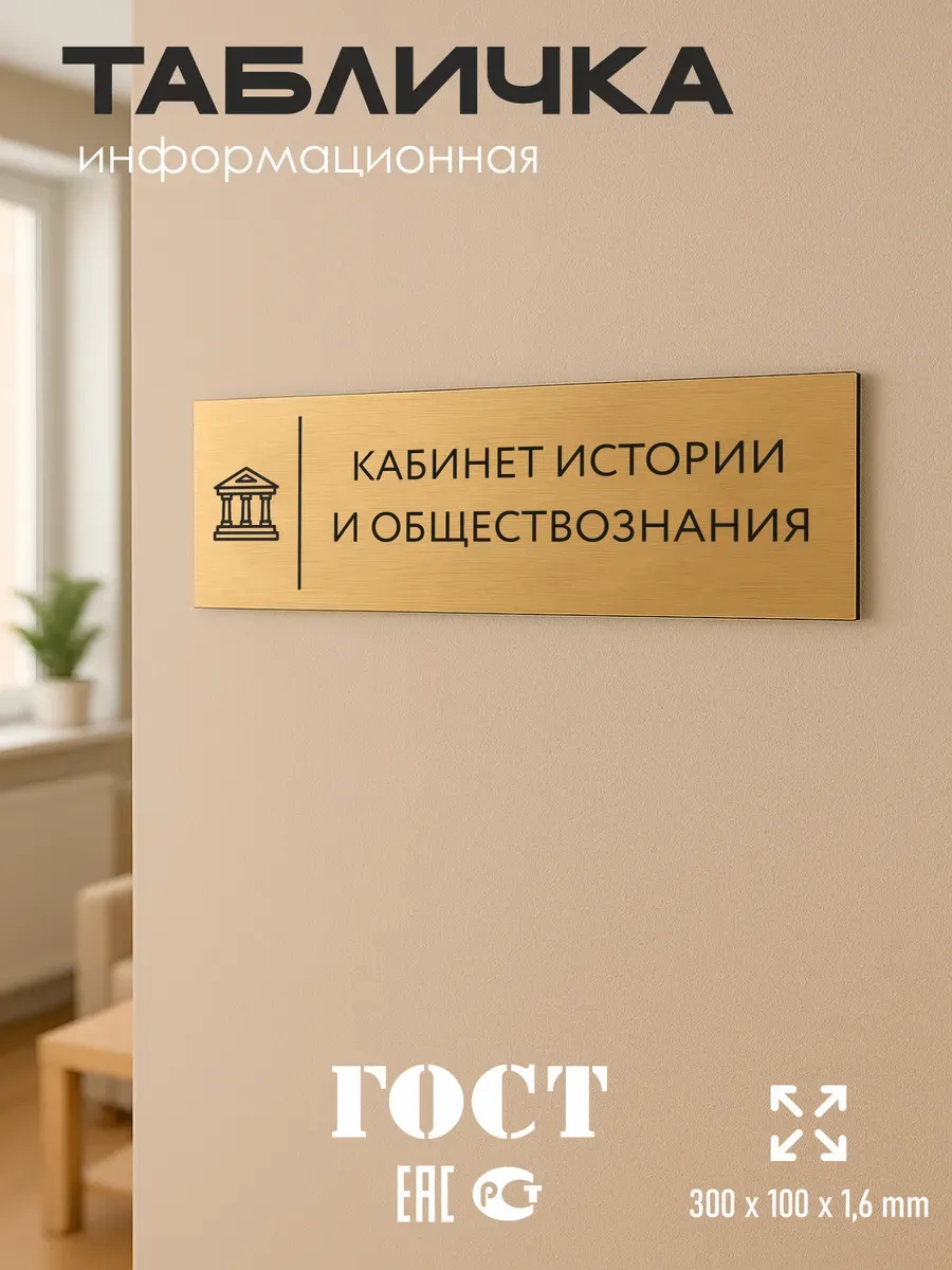 Табличка история и обществознание золотая 30/10 см 5 Табличка история и обществознание золотая 30/10 см — изображение 5