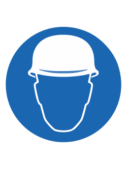 Указательный знак "Возможно падение груза! Надень защитную каску!"