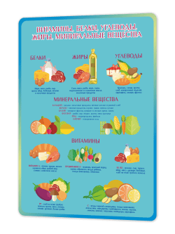 Стенд в столовую 75×99 см «Витамины, белки, углеводы, жиры, минеральные вещества»