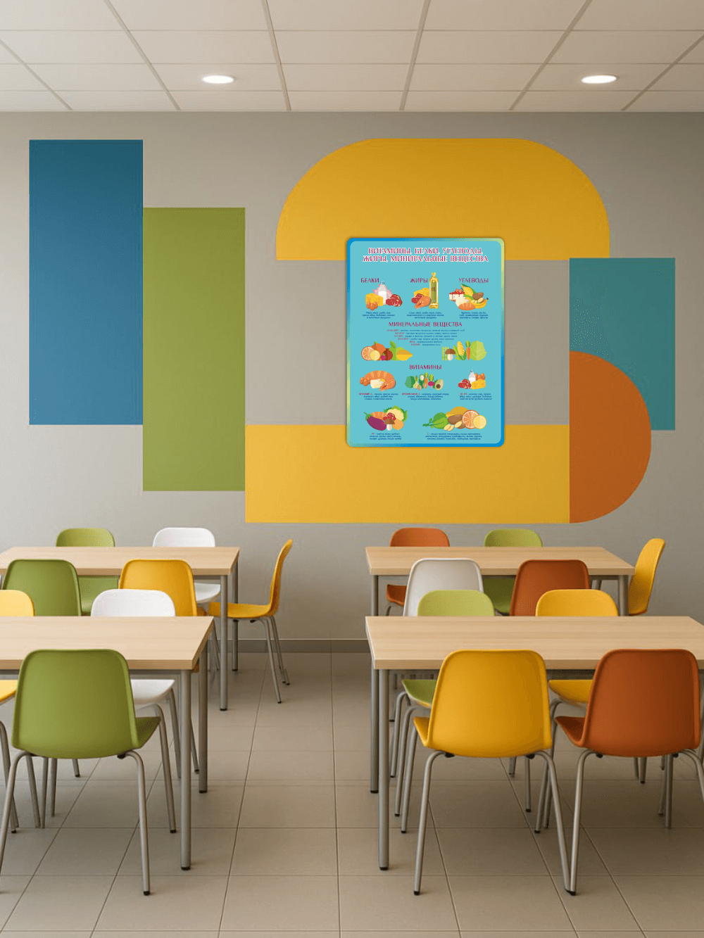 Стенд в столовую 75×99 см «Витамины, белки, углеводы, жиры, минеральные вещества» 5 Стенд в столовую 75×99 см «Витамины, белки, углеводы, жиры, минеральные вещества» — изображение 5