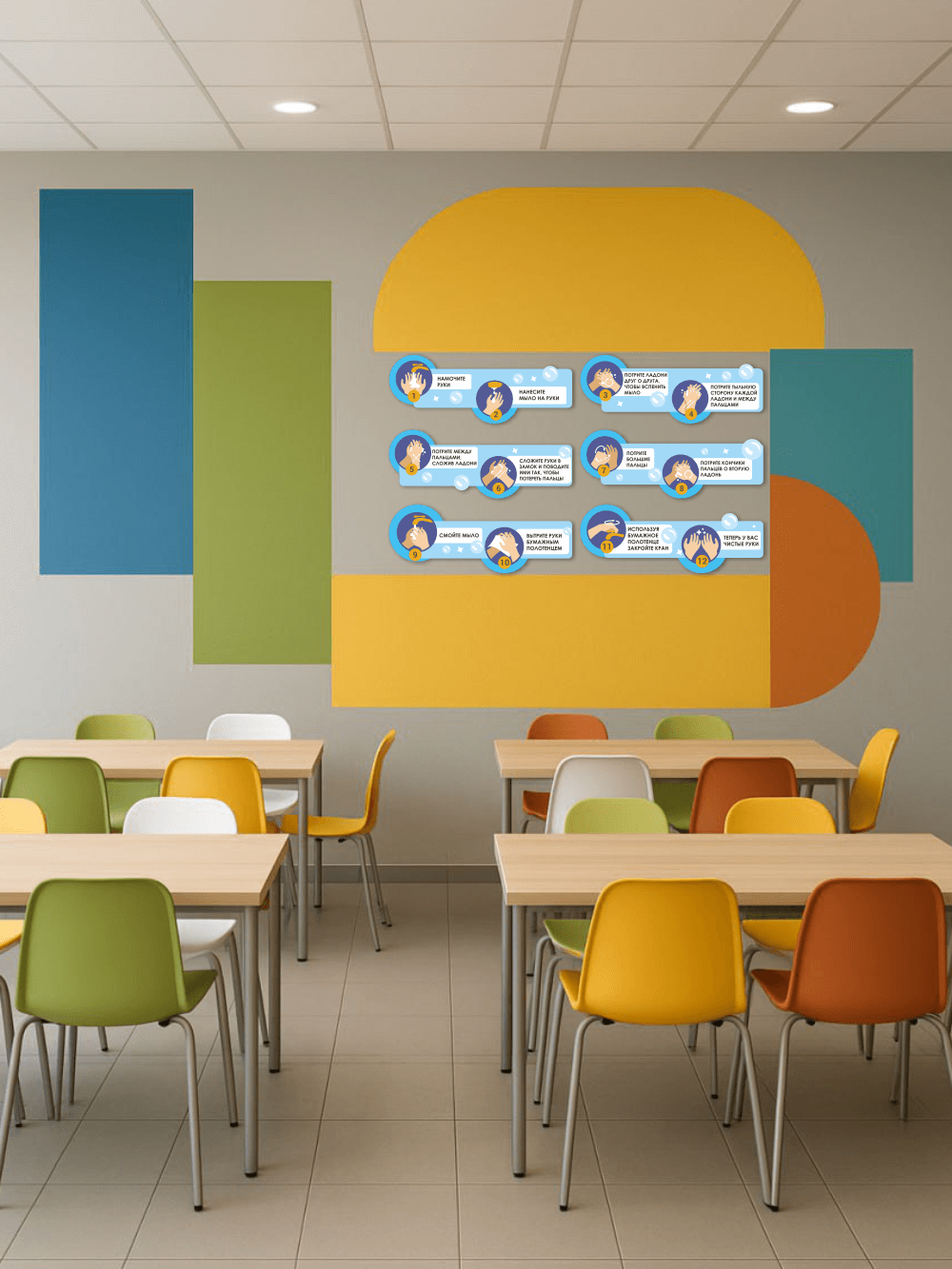 Комплект стендов в школьную столовую 99×37 см «Как правильно мыть руки» 5 Комплект стендов в школьную столовую 99×37 см «Как правильно мыть руки» — изображение 5