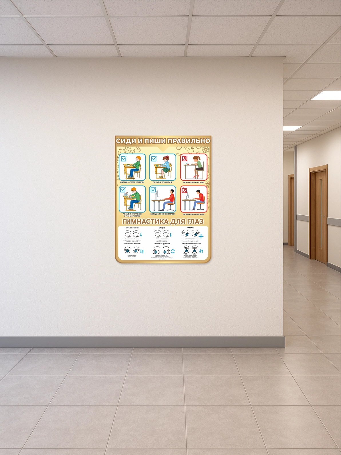 Стенд “Сиди и пиши правильно / Гимнастика для глаз” 75×99 см 3 Стенд “Сиди и пиши правильно / Гимнастика для глаз” 75×99 см — изображение 3