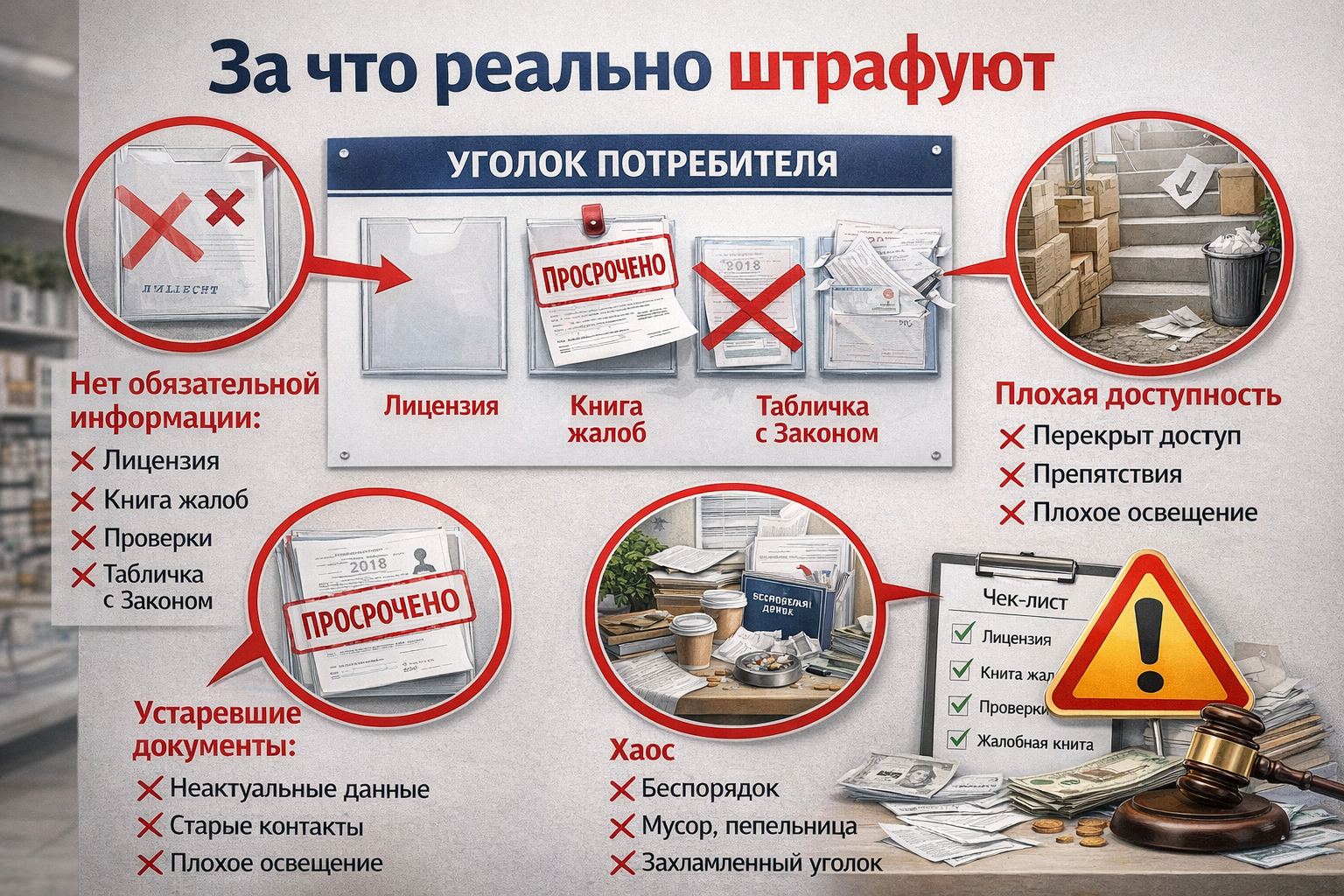 За что штрафуют при проверке уголка потребителя