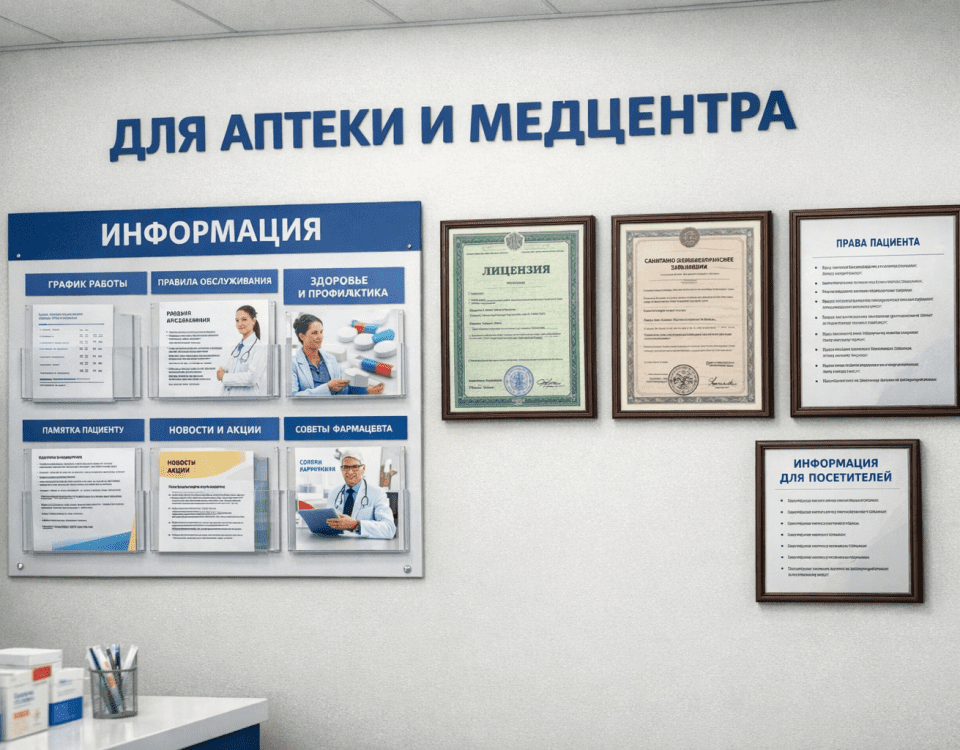 уголок потребителя для медцентра, аптеки