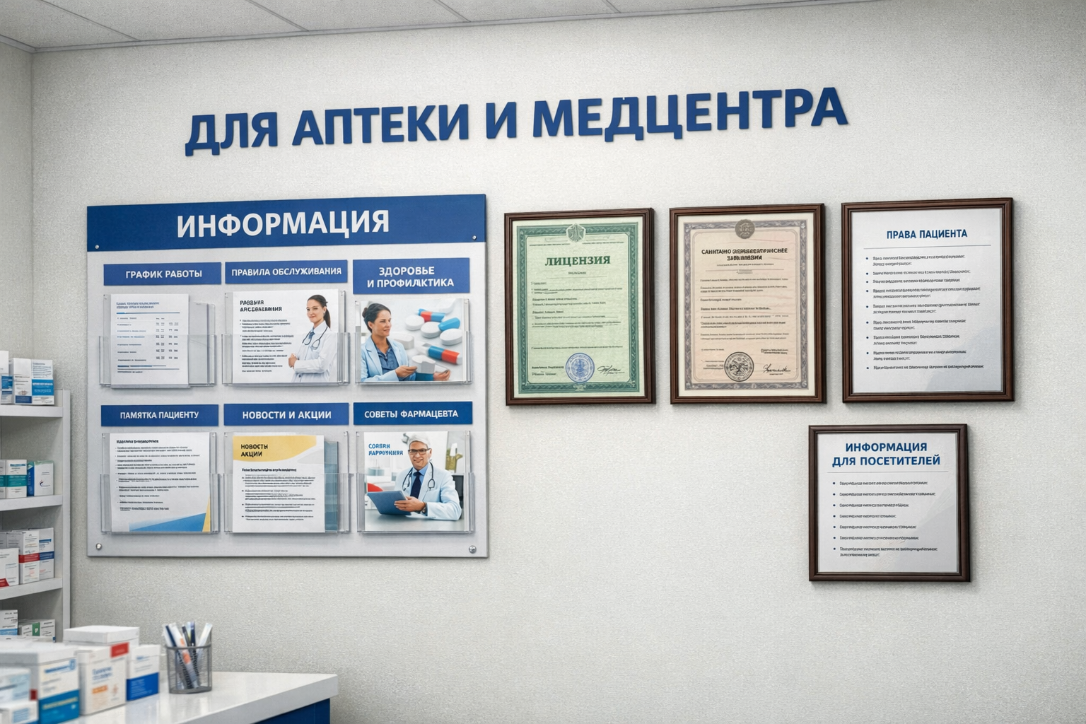 уголок потребителя для медцентра, аптеки