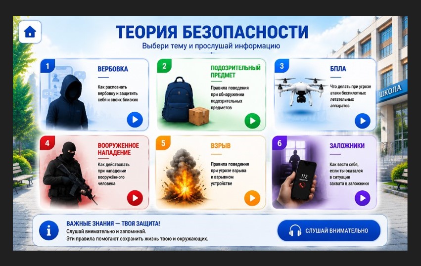 Раздел теории интерактивного стенда Антитеррор